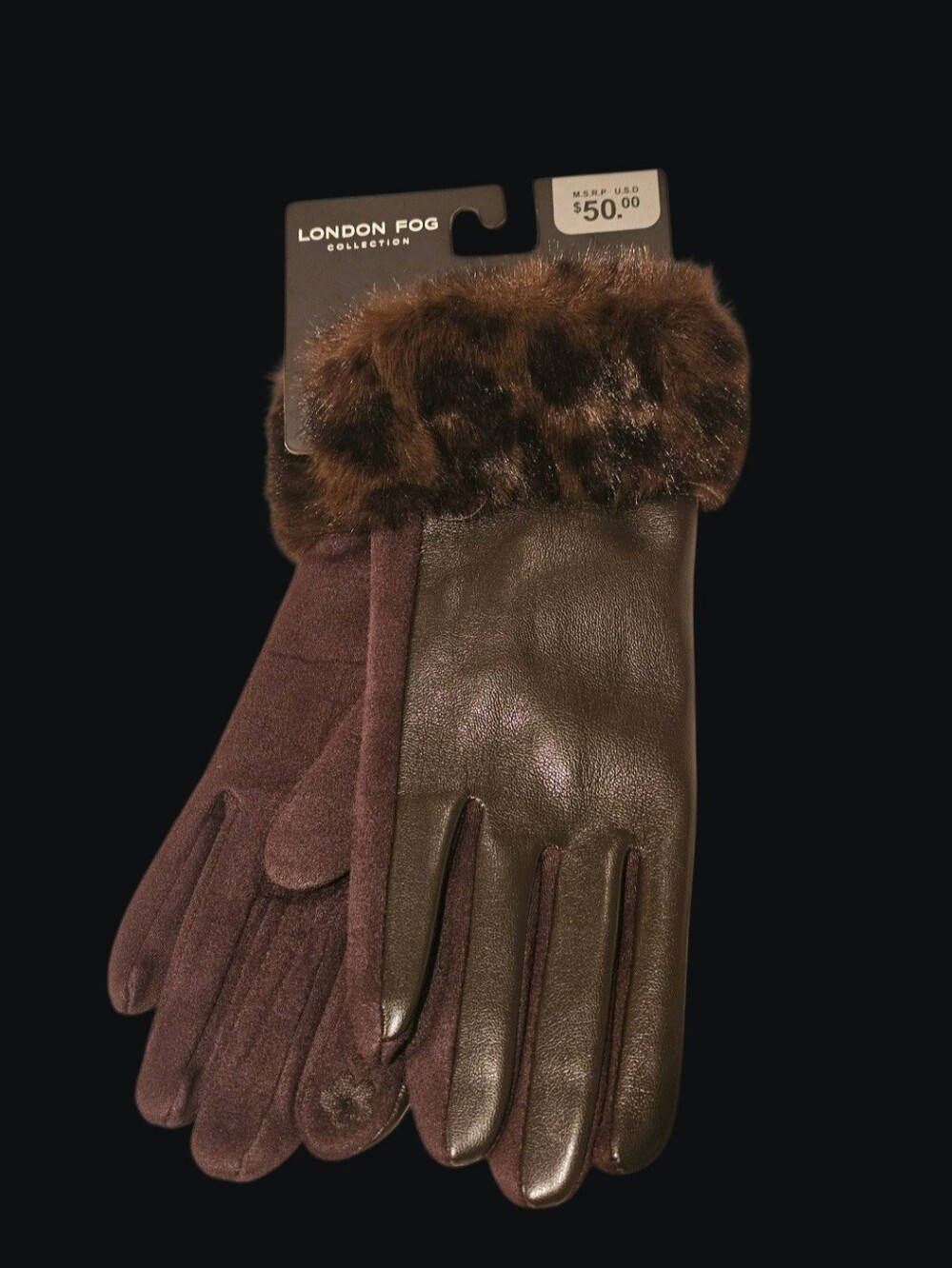 London Fog Women's Dark Brown Faux Fur Cuff Gloves